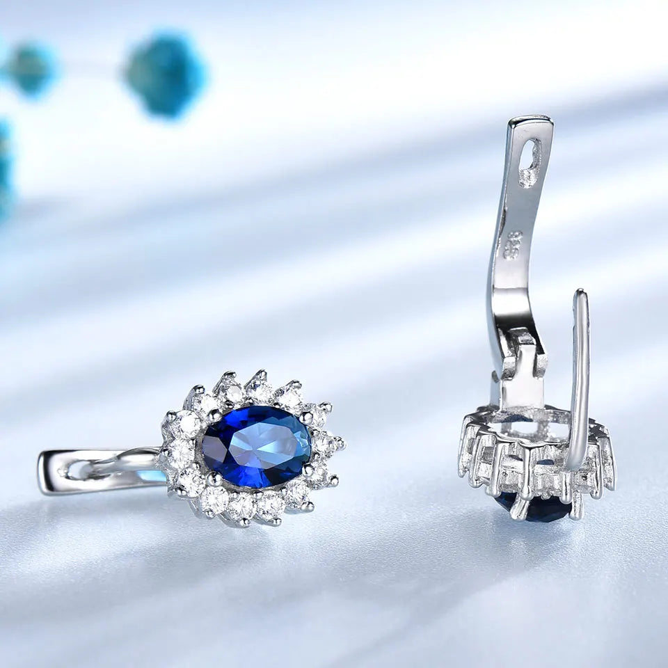 Blue Sapphire Earring Oval 5*7mm Clip Earring for Women 925 Sterling Silver Earrings for Gift