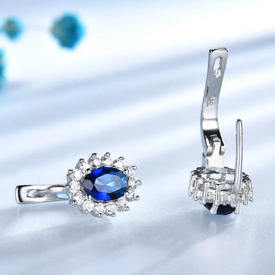 Blue Sapphire Earring Oval 5*7mm Clip Earring for Women 925 Sterling Silver Earrings for Gift