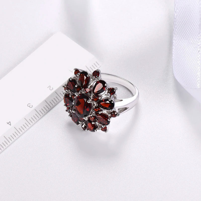 Multi-Cut Garnet Sterling Silver Cocktail Ring