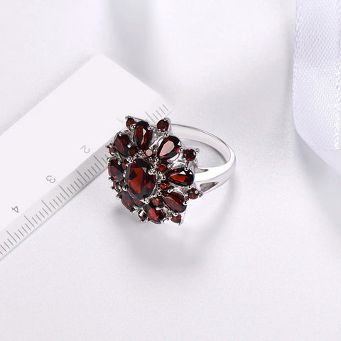 Multi-Cut Garnet Sterling Silver Cocktail Ring
