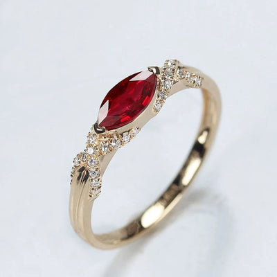 Classic horse-eye pointed exquisitely Inlaid ruby rings for women fashionable and luxurious Red gemstoneg engagement jewelry