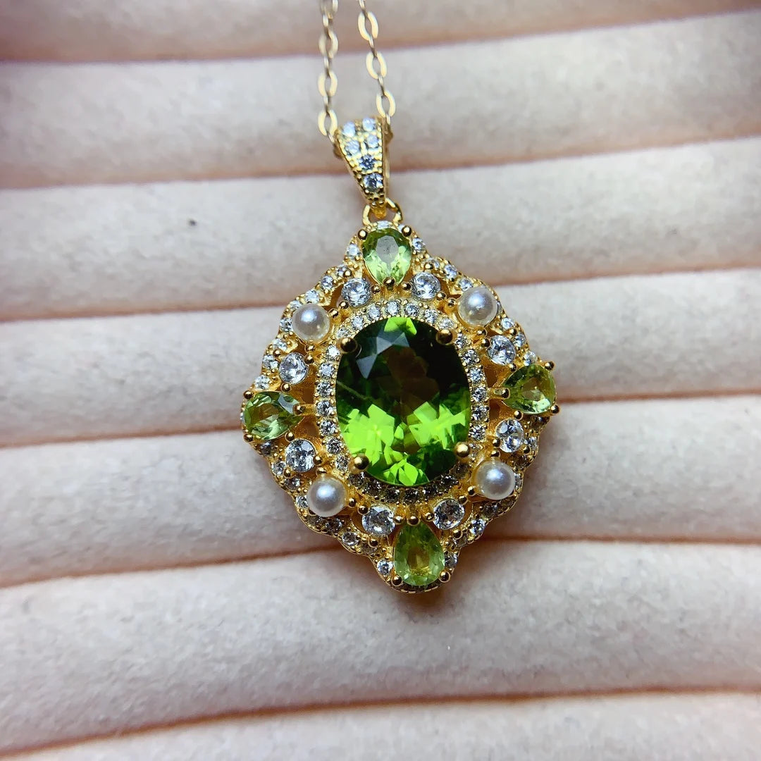 Pendant 925 Sterling Silver Natural Peridot women's Fire Color Super Good Free Shipping Jewelry Certified Jewelry Boutique