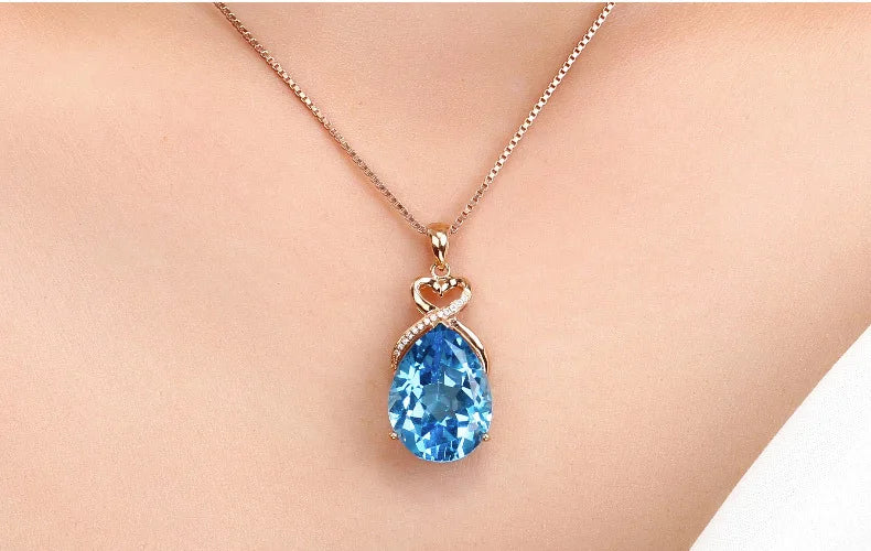 14K Rose Gold 3 Carats Blue Sapphire Pendant Necklace