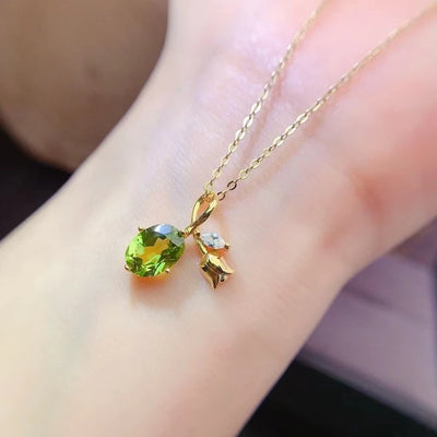 925 Silver Peridot Pendant 6mm*8mm 1ct VVS Natural Peridot Silver Pendant with 3 Layers 18K Gold Plated Gemstone Jewelry