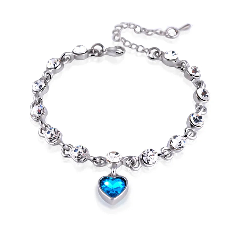 925 Sterling Silver Heart Bracelet with Blue Sapphire and Tanzanite
