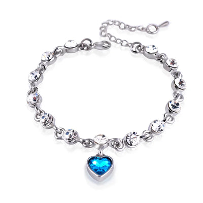 925 Sterling Silver Heart Bracelet with Blue Sapphire and Tanzanite