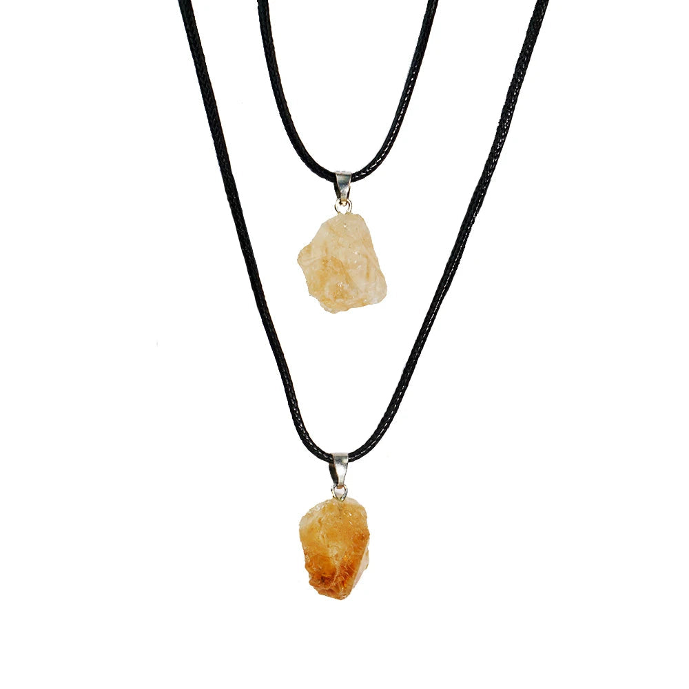 Natural Citrine Raw Stone Pendant Necklace