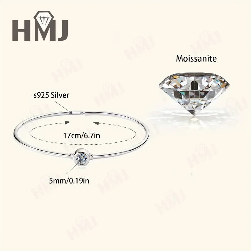 0.5CT Moissanite Bangle Bracelet 18K Gold Plated Bezel Set Diamond Bracelet 925 Sterling Silver Classic Jewelry for Woman Charms
