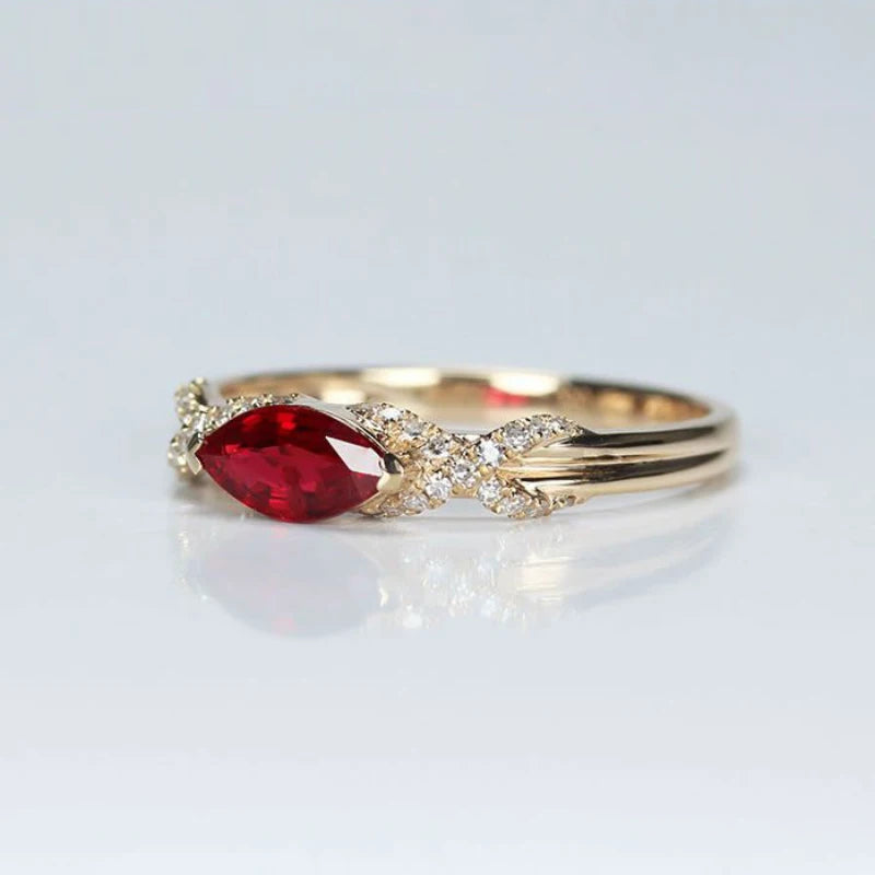 Classic horse-eye pointed exquisitely Inlaid ruby rings for women fashionable and luxurious Red gemstoneg engagement jewelry