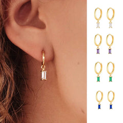 French Emerald Geometric Hoop Stainless Steel Earrings for Women Party Jewelry Accessories Trendy Zircon Crystal Drop Earring