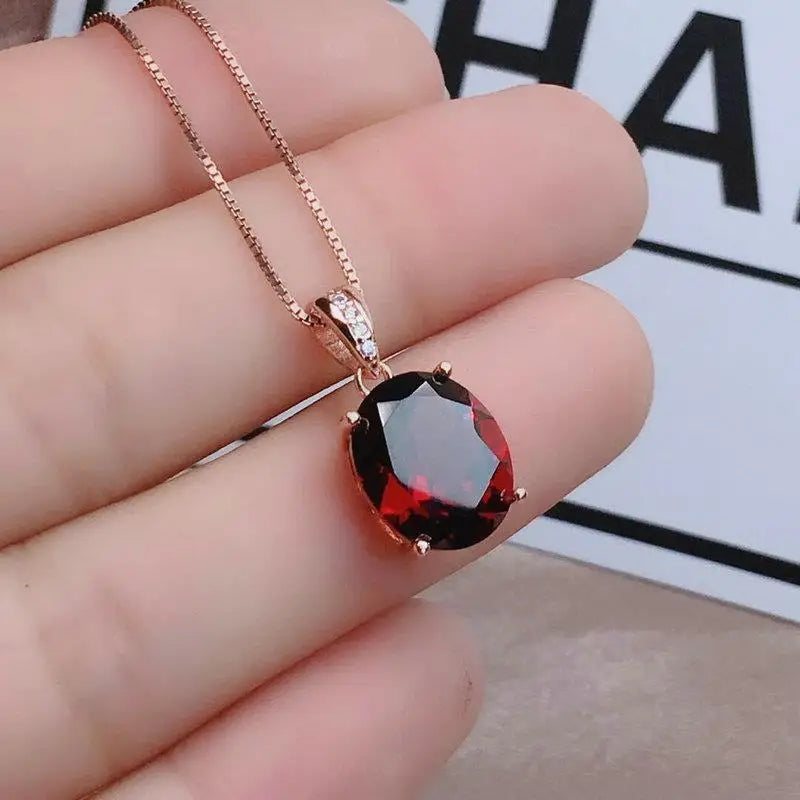 Deep Red Garnet Oval Clavicle Necklace for Women