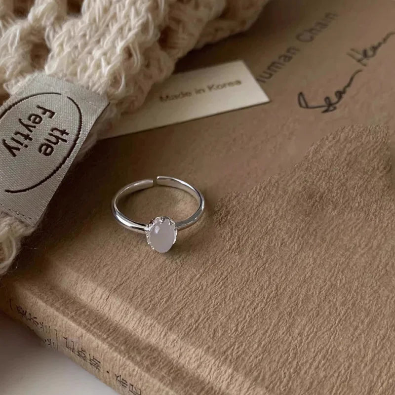 PANJBJ 925 Sterling Silve Moonstone Irregular Ring for Women Party Gift Adjustabler Personality Korean Dropshipping