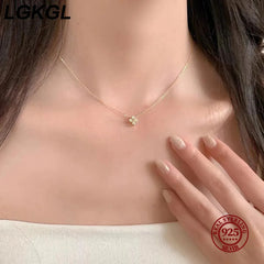Sterling Silver Plated 18K Gold Set Zircon Necklace Female Sparkling Diamond Four Leaf Grass Versatile Collar Chain