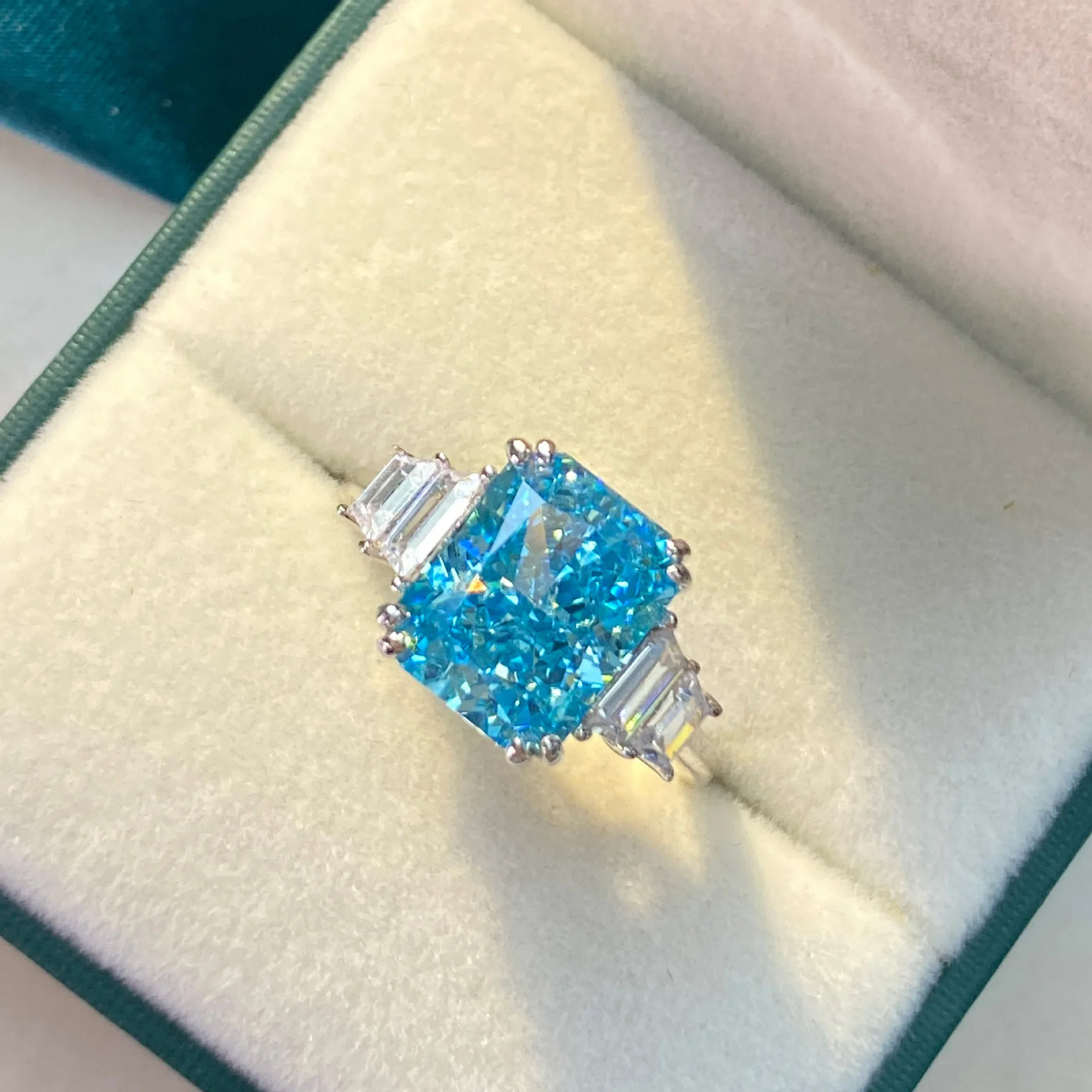 Romantic Moissanite Aquamarine Engagement Ring