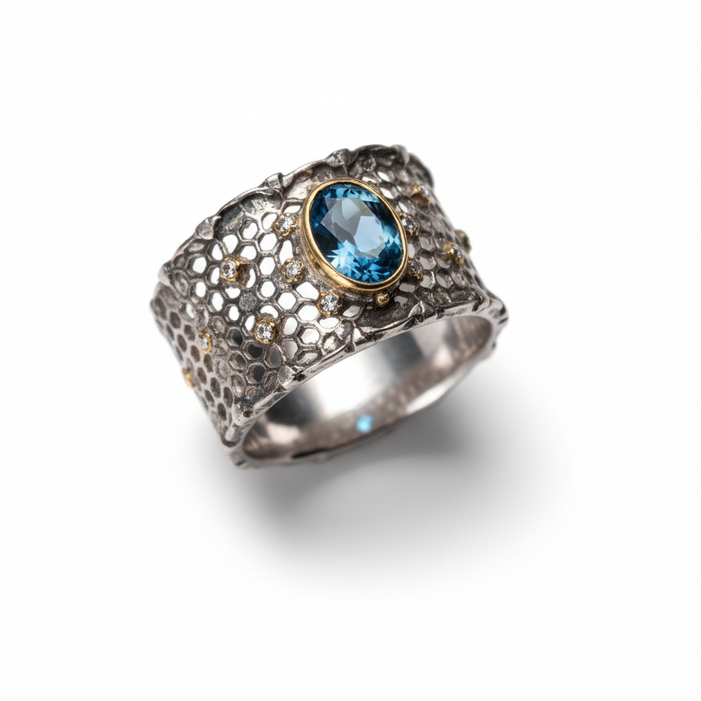 PANJBJ 925 Sterling Silve Topaz Ring for Women Gift Lace Hollowing Out Wide Versatile Grace Vintage Jewelry Dropshipping