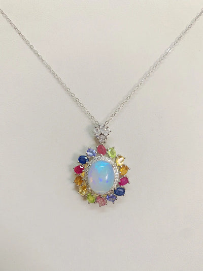 ZECAA 925 White Opal Fine Jewelry Pendant With Natural White Opal Gemstone 10*12mm Lady S925 Silver White Opal Pendant For Girl