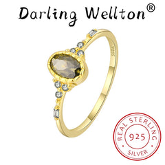 Retro 18K Gold Peridot Oval Geometric Couple Ring For Women 100% Original Sterling Silver S925 Valentine's Day Gift Jewelry