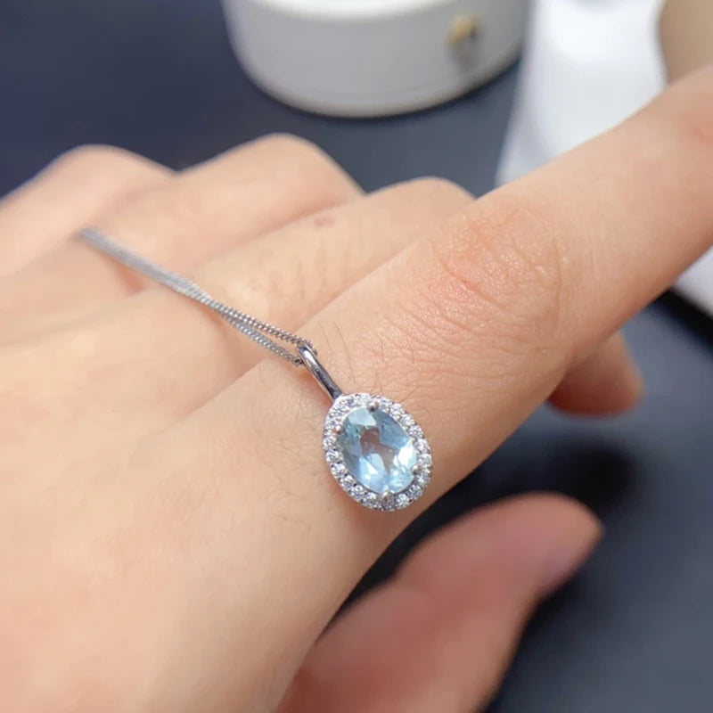 Natural Aquamarine  pendant necklace for women silver 925 jewelry luxury gem stones 18k gold plated free shiping items