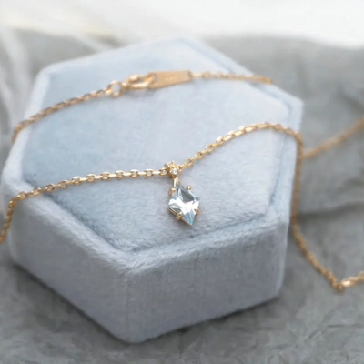 LAMOON Elegant Rhomboid Natrual Sky Blue Topaz Gemstone Pendant Necklace For Women 925 Sterling Silver Gold Plated Fine Jewelry