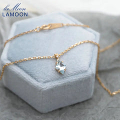 LAMOON Elegant Rhomboid Natrual Sky Blue Topaz Gemstone Pendant Necklace For Women 925 Sterling Silver Gold Plated Fine Jewelry