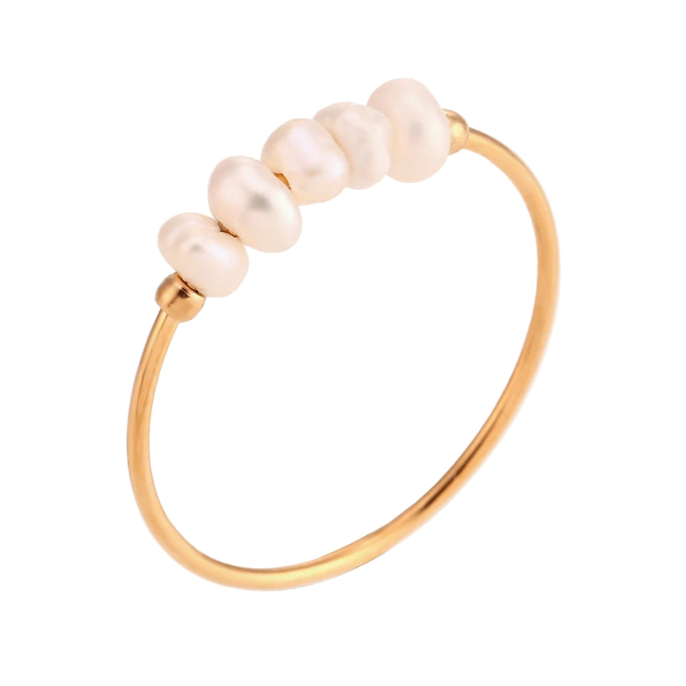 La. Muses Elegant Small Freshwater Pearl Stainless Steel Finger Rings Women Fashion Daily Waterproof Jewelry And Accessories