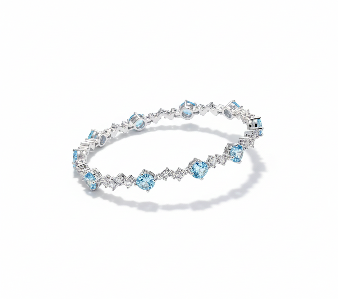 Cumee Cut Dainty Daily Square Princess Cultivate Synthetic Aquamarine Bracelet 925 Sterling Silver Gold Plated