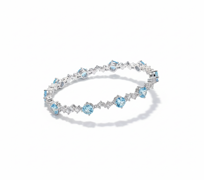 Cumee Cut Dainty Daily Square Princess Cultivate Synthetic Aquamarine Bracelet 925 Sterling Silver Gold Plated