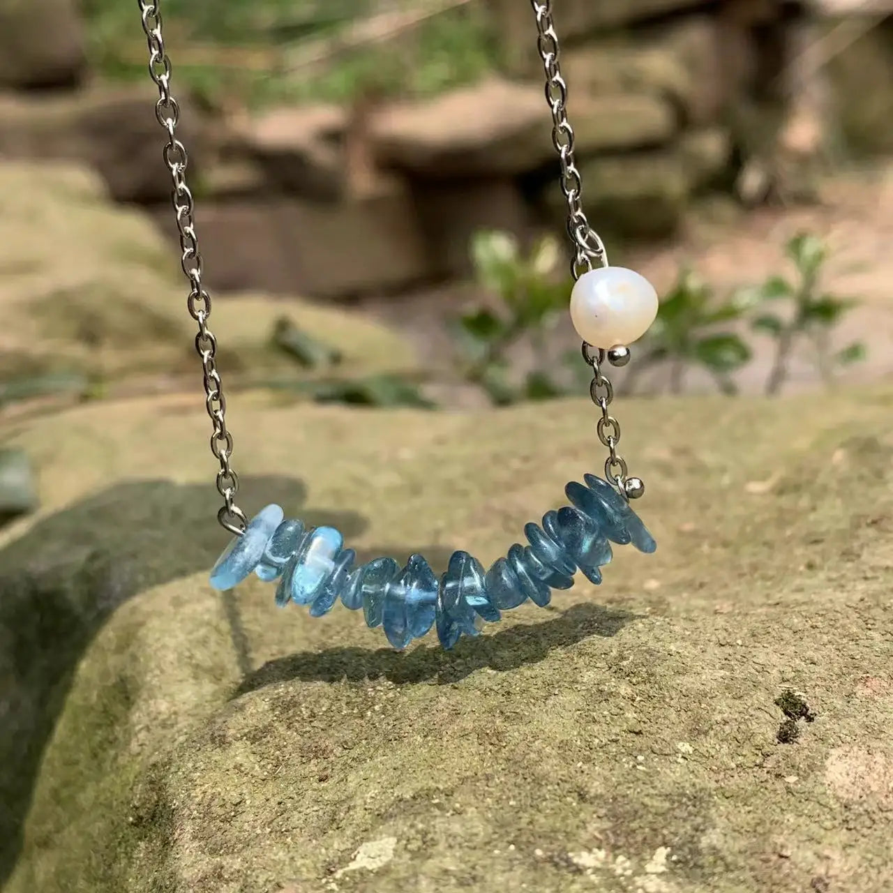 HEYYA STONE Natural Dark Blue Aquamarine Pendant Necklace For Women 925 Silver Plated Simple Fine Jewelry Gemstone Classic Style