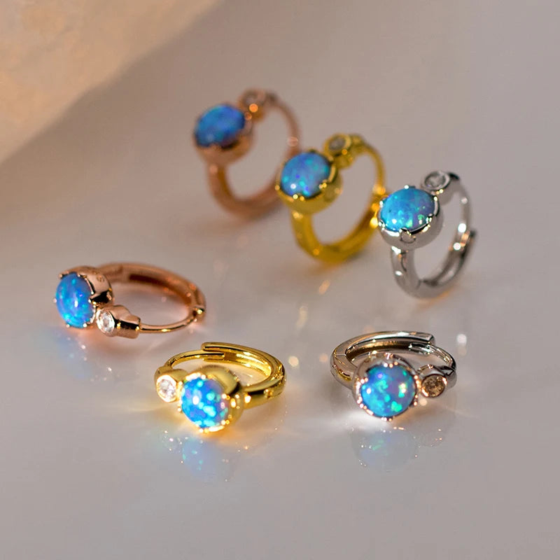 925 Sterling Silver Opal Hoop Earrings
