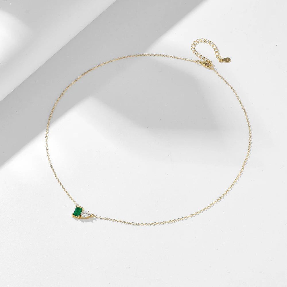 fulsun wholesale jewelry silver 925 gold filled emerald Square green necklace ladys jewelry zircon necklace jewelry women