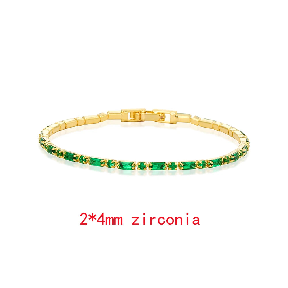 New Trendy Emerald Cubic Zirconia Jewelry 18K Gold Plated Charm Green CZ Crystal Tennis Female Bracelets Bangles for Women Gift