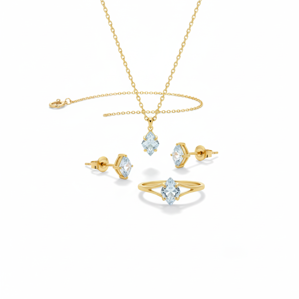 LAMOON Elegant Rhomboid Natrual Sky Blue Topaz Gemstone Pendant Necklace For Women 925 Sterling Silver Gold Plated Fine Jewelry