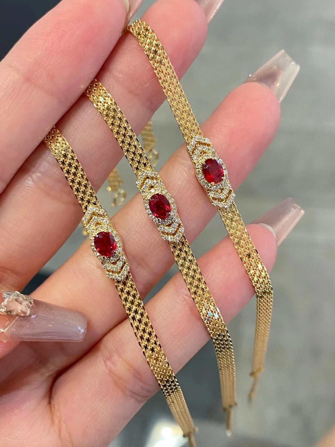 18K gold natural ruby Diamond bracelet Tank Woven chain Fashion Valentine gift Pigeon red Ruby bracelet wholesale