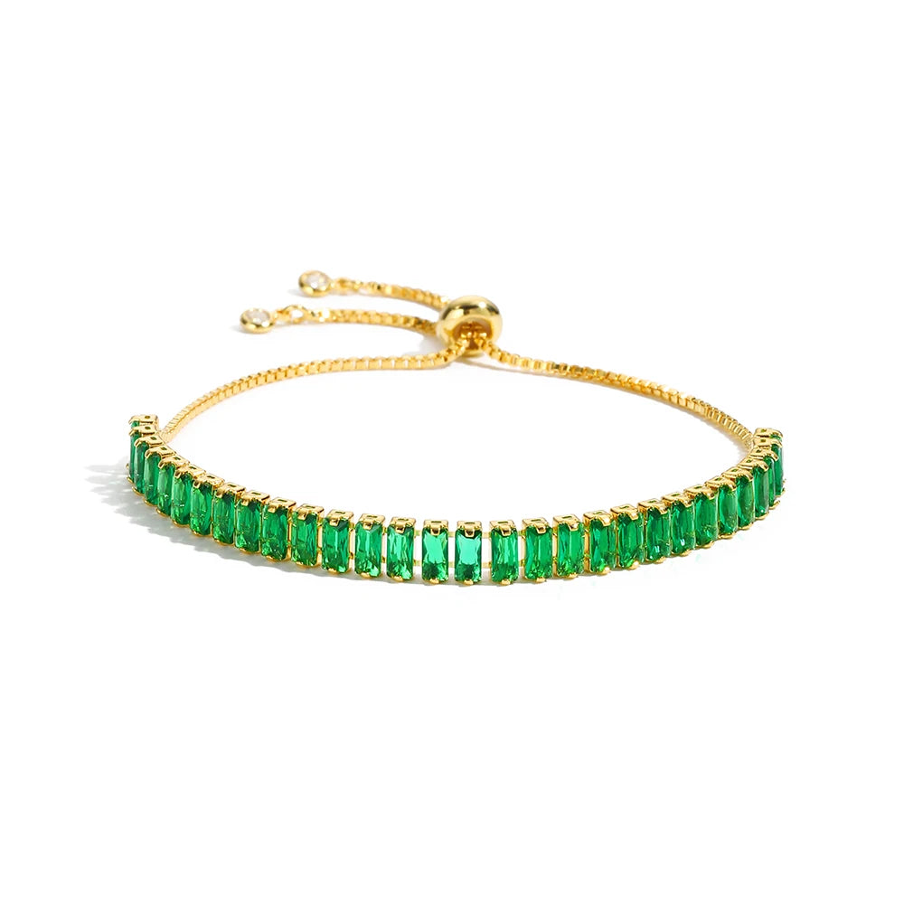 New Trendy Emerald Cubic Zirconia Jewelry 18K Gold Plated Charm Green CZ Crystal Tennis Female Bracelets Bangles for Women Gift