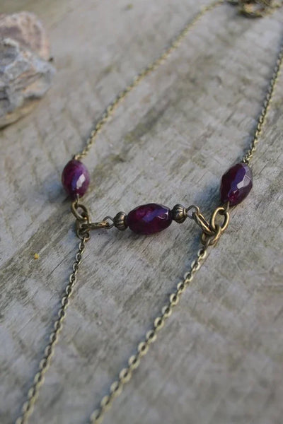 Antique Deep Red Garnet Birthstone Y-Drop Necklace
