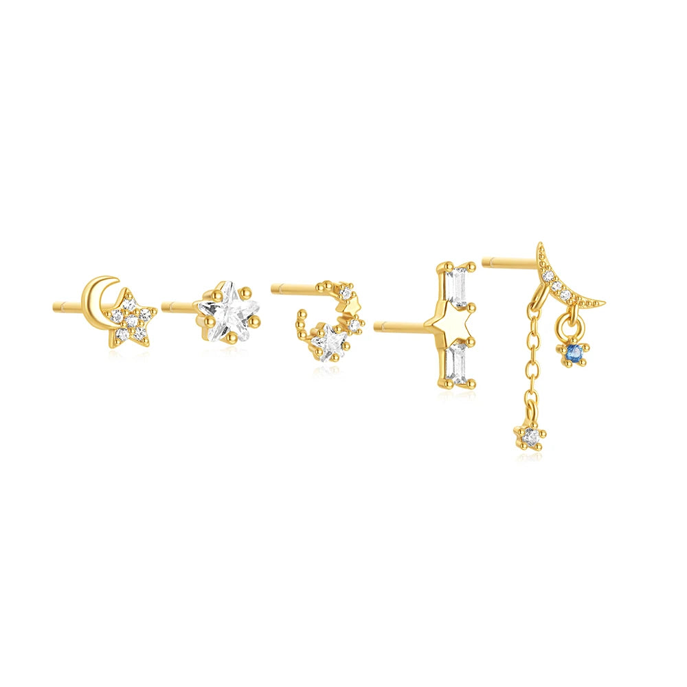 CANNER 1 Set Blue Opal Horse Eye Zircon Stud Earrings For Women 925 Sterling Silver Minimalism Ins Hoop Earrings Fine Jewelry