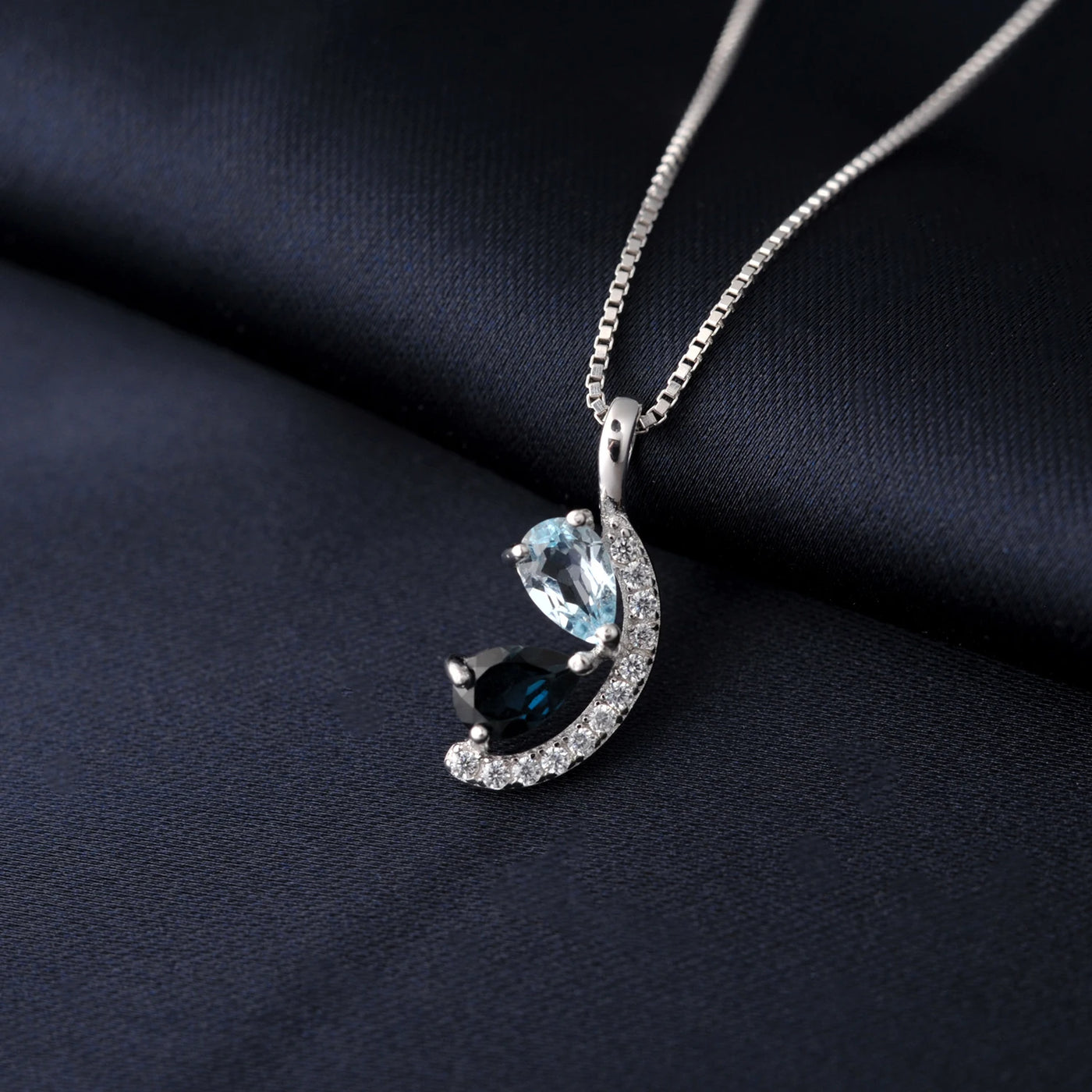Potiy Pear Natural London Blue Topaz Sky Blue Topaz Pendant Necklace No Chain 925 Sterling Silver For Women Daily Jewelry