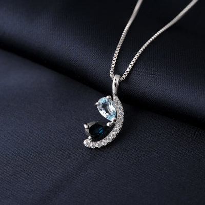 Potiy Pear Natural London Blue Topaz Sky Blue Topaz Pendant Necklace No Chain 925 Sterling Silver For Women Daily Jewelry