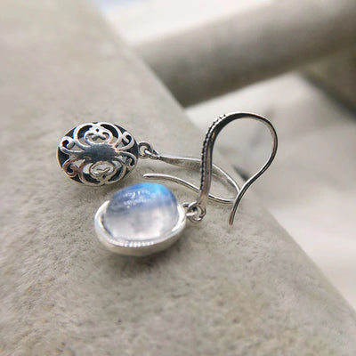 Vintage 925 Sterling Silver Moonstone Drop Earrings
