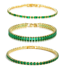 New Trendy Emerald Cubic Zirconia Jewelry 18K Gold Plated Charm Green CZ Crystal Tennis Female Bracelets Bangles for Women Gift