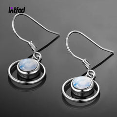 Sterling Silver 925 Earrings Fashion Round Natural 5mm Moonstone Drop Earrings for Women Wedding Engagement Ear Jewelry