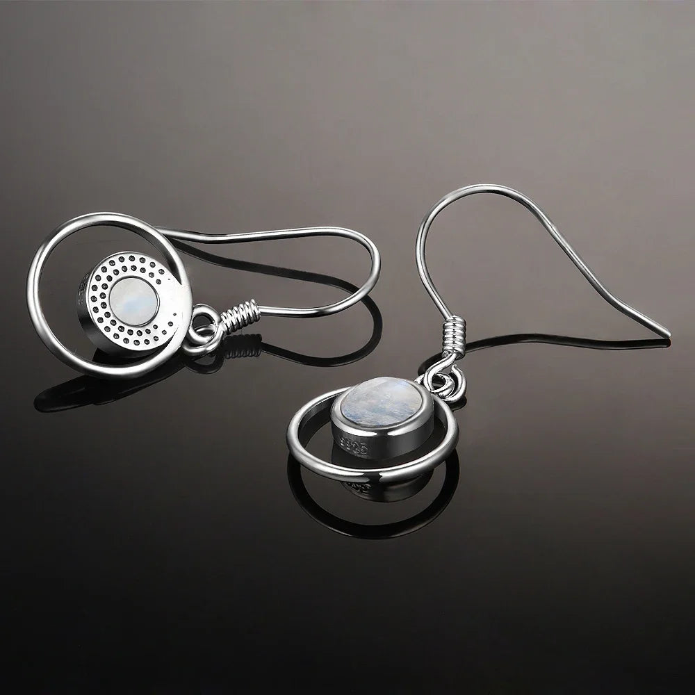 Sterling Silver 925 Earrings Fashion Round Natural 5mm Moonstone Drop Earrings for Women Wedding Engagement Ear Jewelry