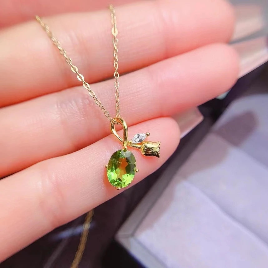 925 Silver Peridot Pendant 6mm*8mm 1ct VVS Natural Peridot Silver Pendant with 3 Layers 18K Gold Plated Gemstone Jewelry