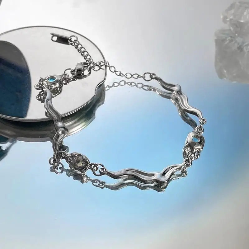 Gothic Punk Splicing Twisted Chain Bracelet for Women Men Fashion Charm Round Moonstone Bracelet Fine Jewelry Gift Wholesale