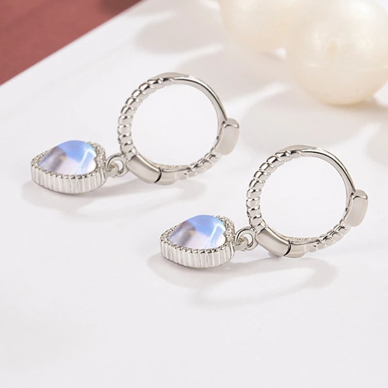 ANENJERY Moonstone Pearl Pendant Hoop Earrings For Women Fashion Jewelry Niche Girls Gifts Party Earring