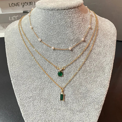 Simple Stacked Retro Imitation Emerald Green Pearl Multi-layer Necklace For Women Fashionable Jewelry Accessories Birthday Gifts