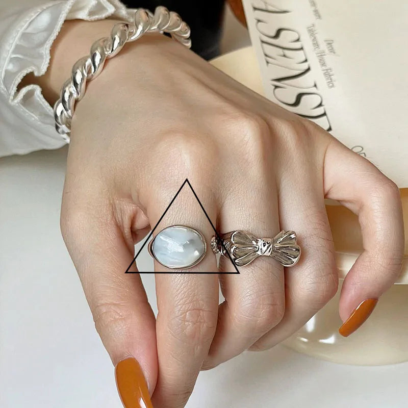 PANJBJ 925 Sterling Silve Moonstone Irregular Ring for Women Party Gift Adjustabler Personality Korean Dropshipping