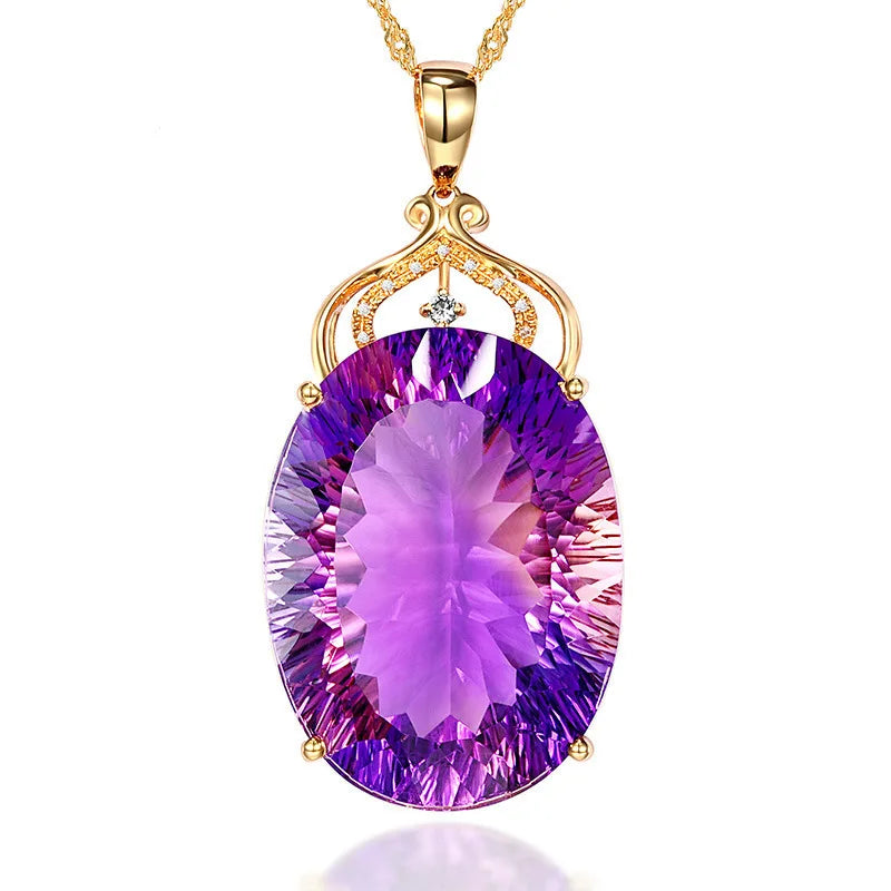 Shiny Purple Amethyst Pendants with Gold Filigree