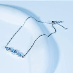 925 Sterling Silver Bracelets Adjustable Bangle Nano Blue Topaz Bracelet Round Pear Bracelets for Woman