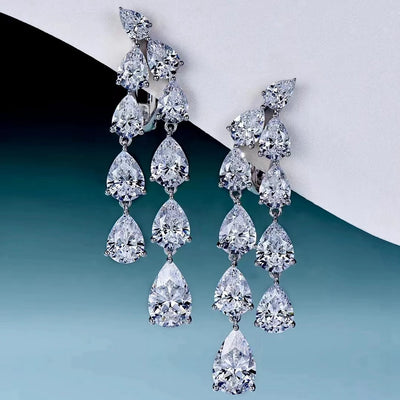 Diamond White Gold Dangle Drop Earrings for April Birthdays